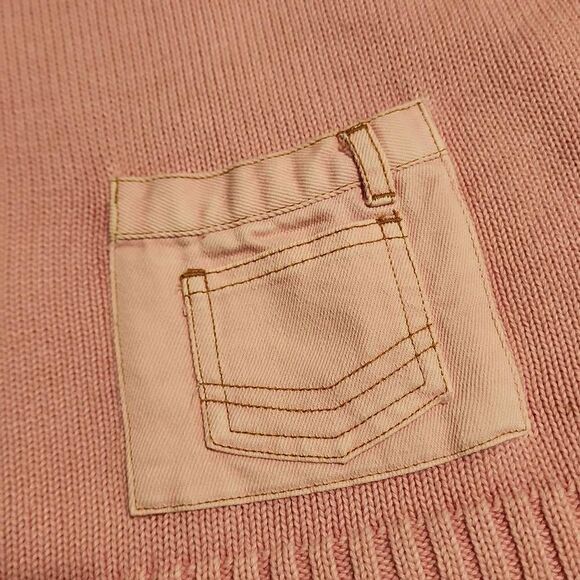 Quacker Factory Pink Zip Front Cardigan Rhinestone Embellished Denim Pockets Siz - Picture 3 of 9